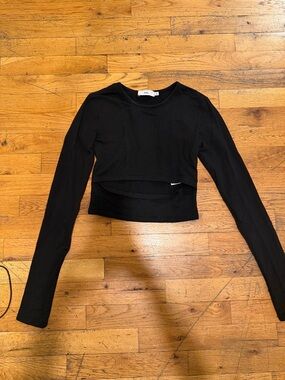 Adika Black Cropped Layered Long-Sleeve Top
